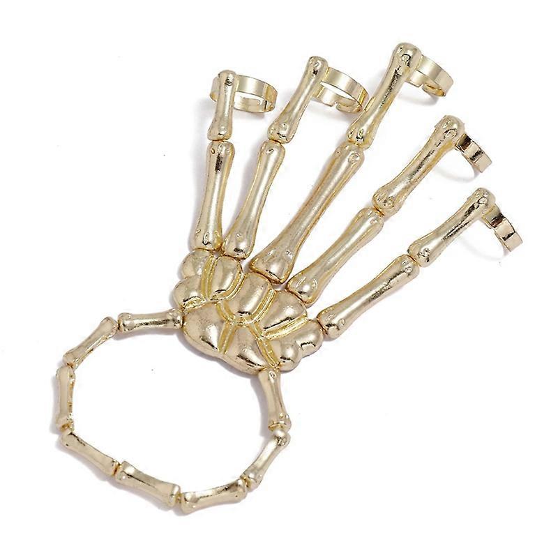Gothic Skull Bracelet With Ring Exaggerated Skeleton Bracelet Punk Ghost Claw