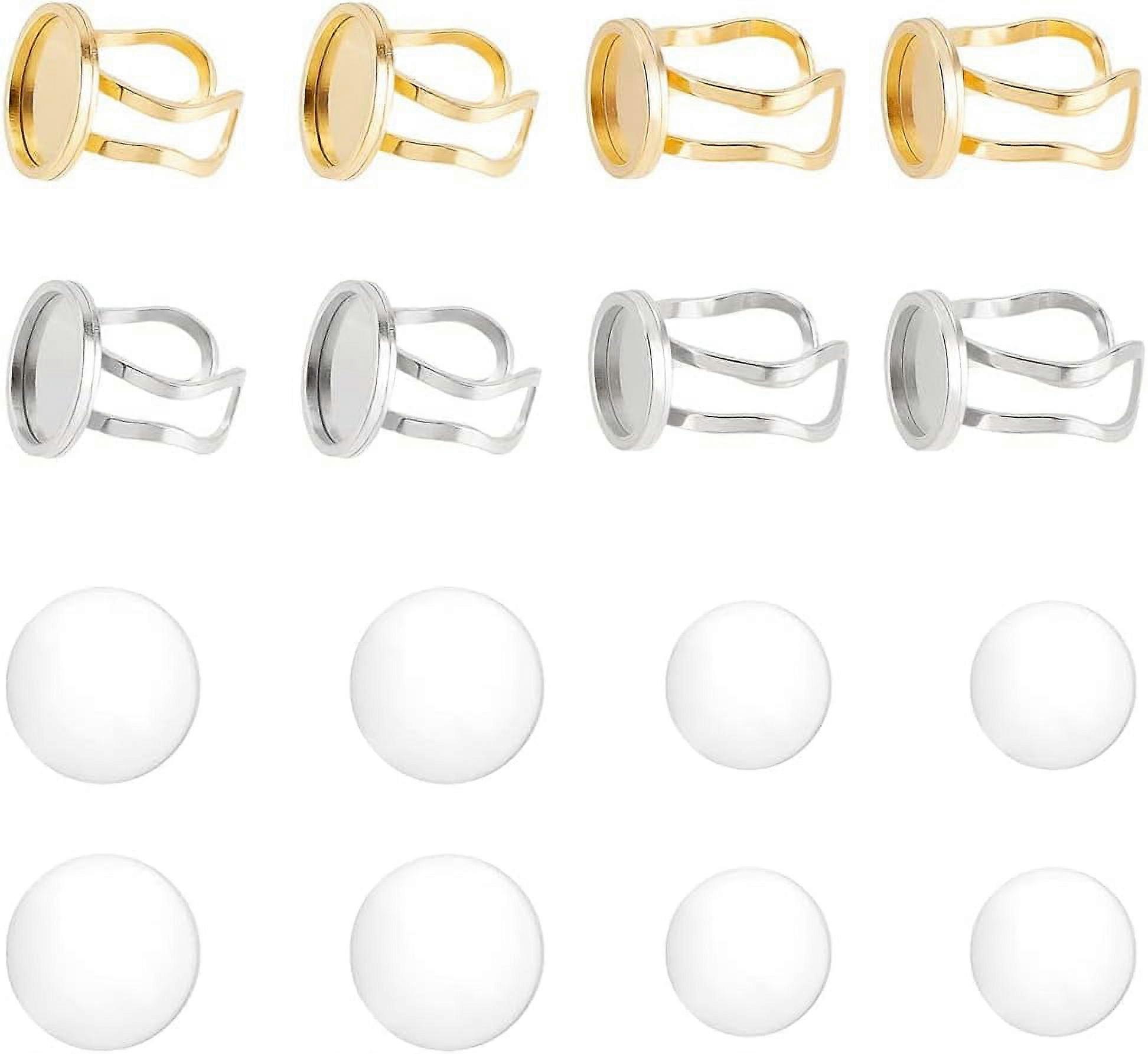 8pcs 2 Colors Cabochon Ring Base Settings Round Finger Ring Trays Blank Cuff Rings Tray DIY Bezel Blanks