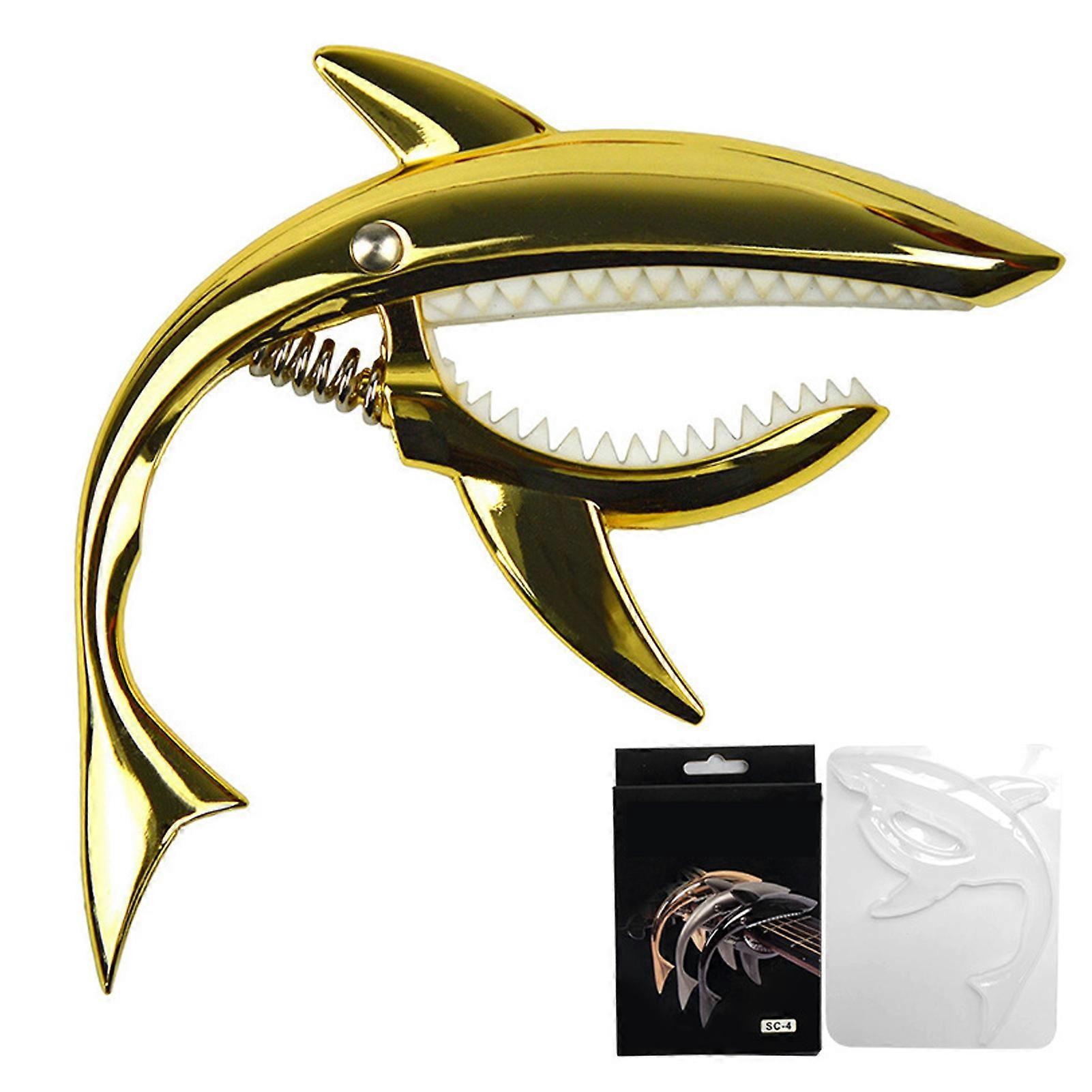 Shark Capo Zink Alloy Tone Clip Elastisk Mjuk För Akustisk Gitarr Ukulele Mandolin Banjo Guld