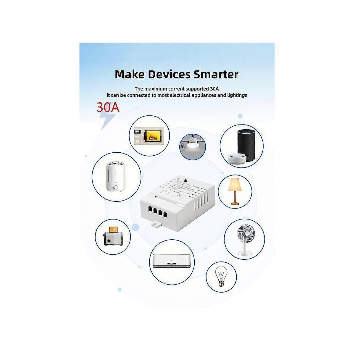 Tuya Smart Wifi Switch Diy Timer Ac 85-265v Wifi Wireless Controller 30a Power Monitor Kwh For Alex