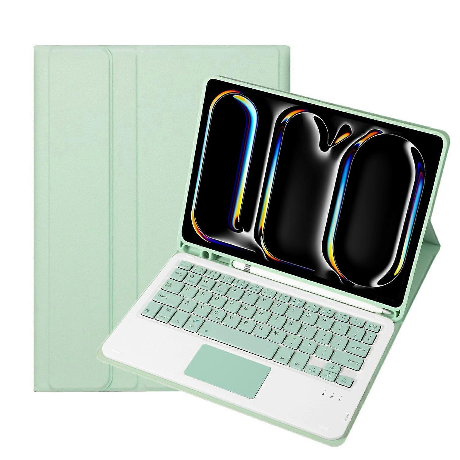 A13B-A For iPad Pro 11 (2024) Pen Slot Leather Tablet Case + Bluetooth Keyboard with Touchpad - Ligh