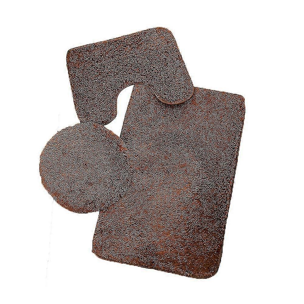 3pc Bathroom Set Rug Mat Toilet Lid Cover Plain Color Bathmats Fan2434
