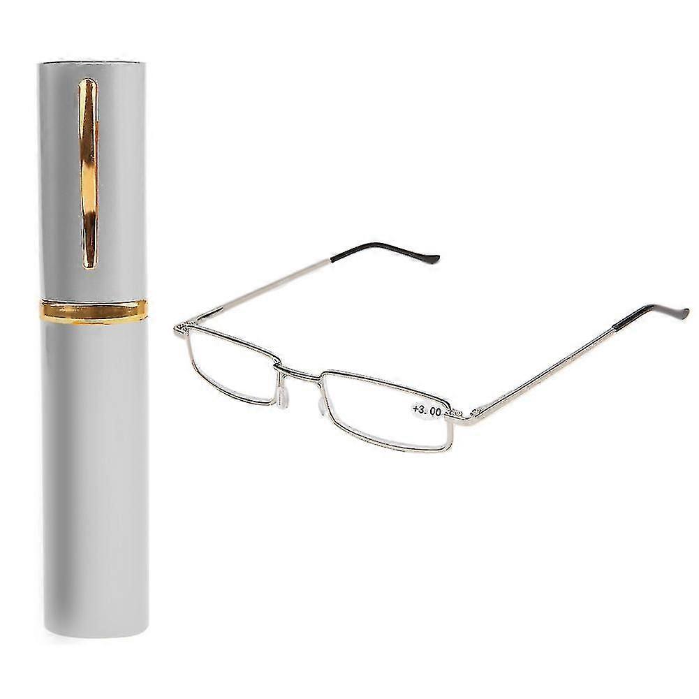 Reading Glasses Unisex Storage Tube Kit Compact Readers Metal Frame Eyeglasses