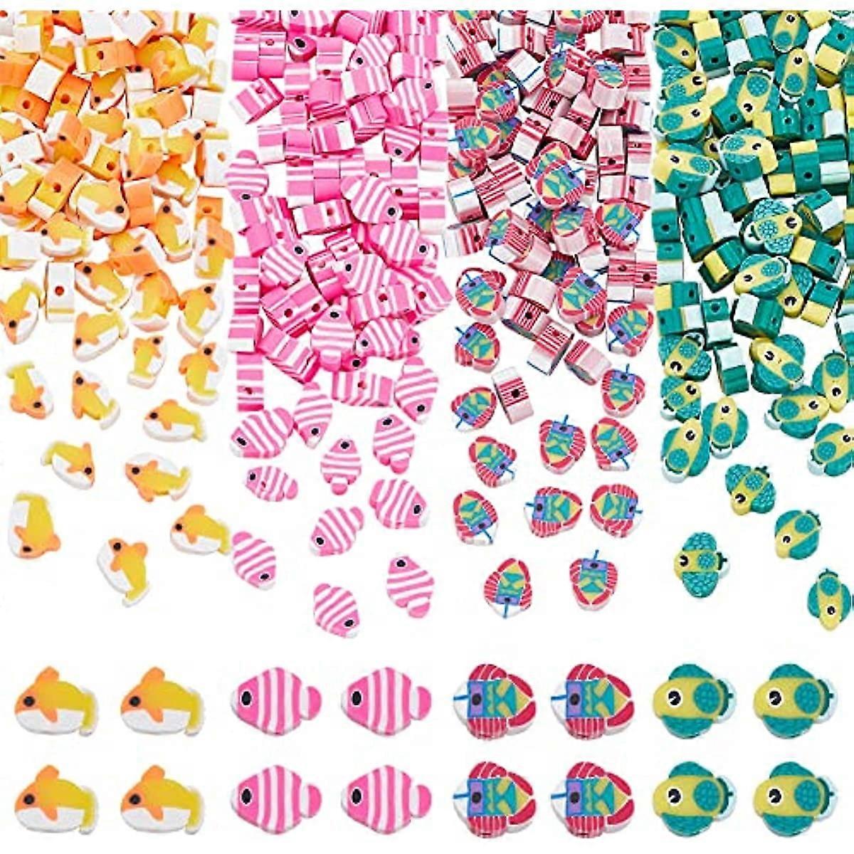 320Pcs Fish Clay Beads Mixed Colorful Tropical Fish Polymer Clay Spacer Beads Handmade Soft Beads Charms