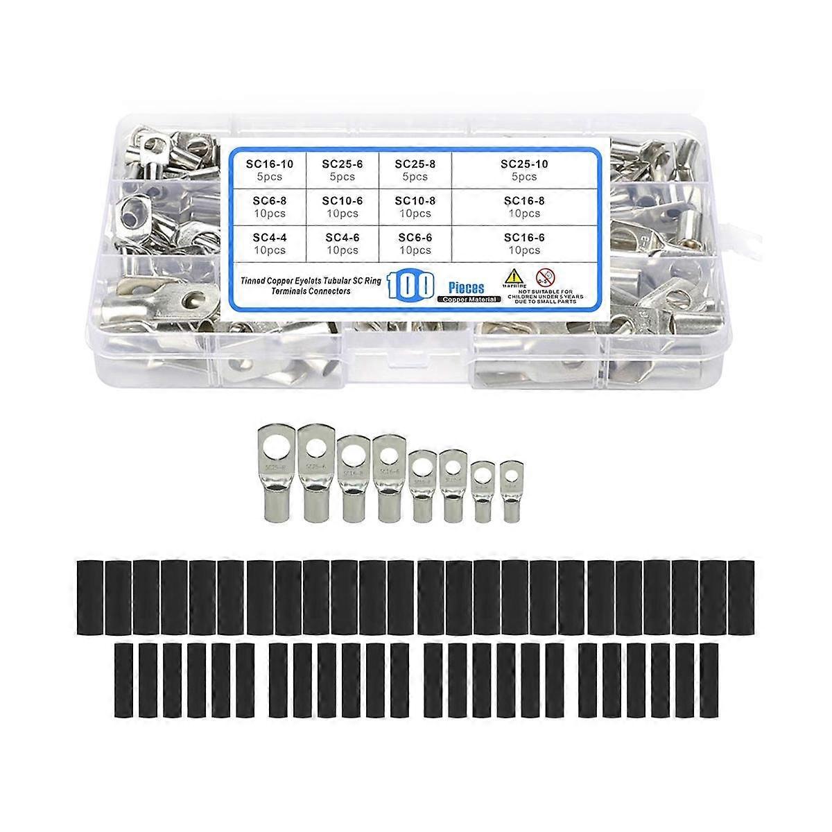 220Pcs Bare Ring Terminals Lug Tinned Copper Tube Lug Seal Battery Wire Connectors Cable Crimped SC