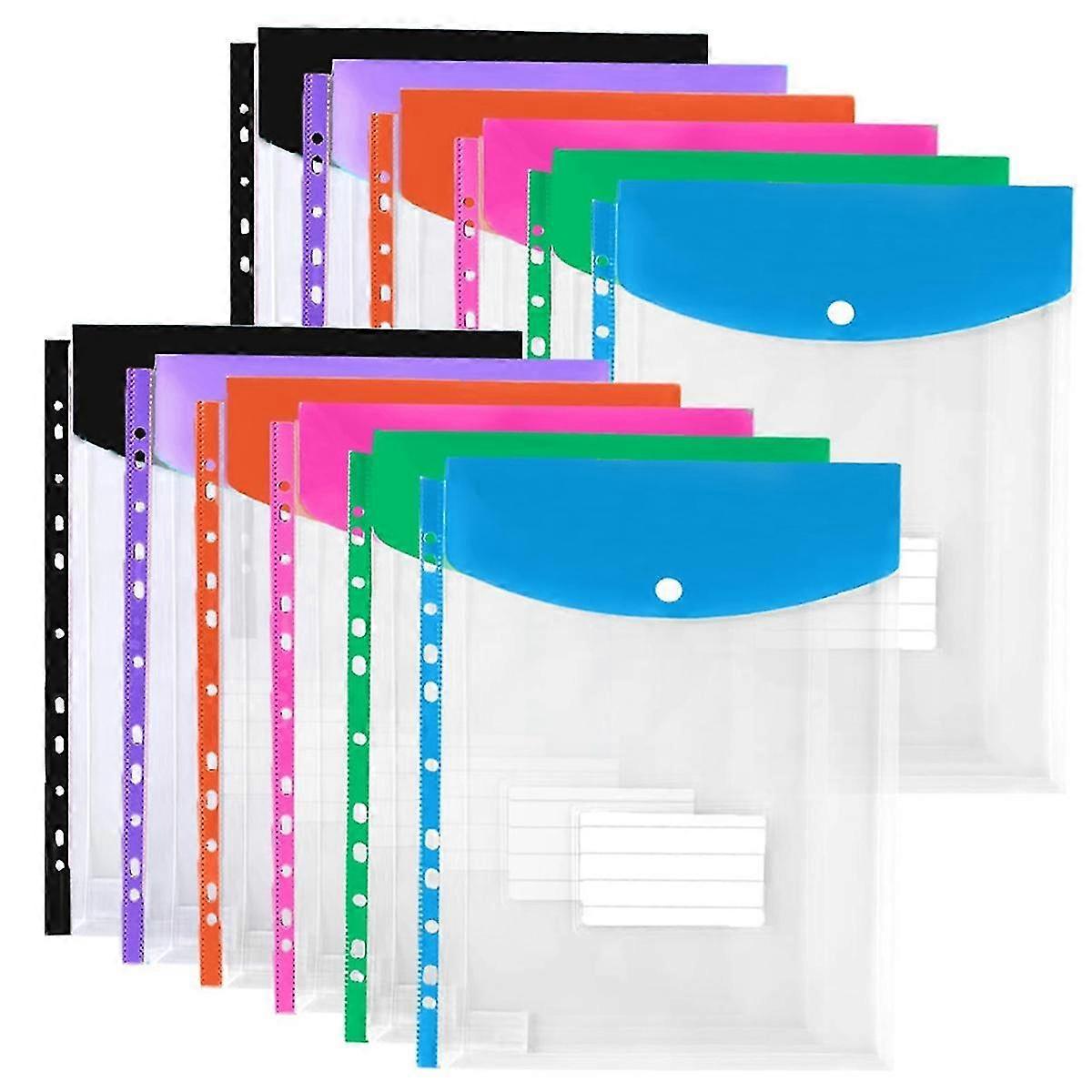 12Pack Plastic Envelopes, Binder Pockets for 3/4/11 Ring Binder,Expandable Document Organizer with