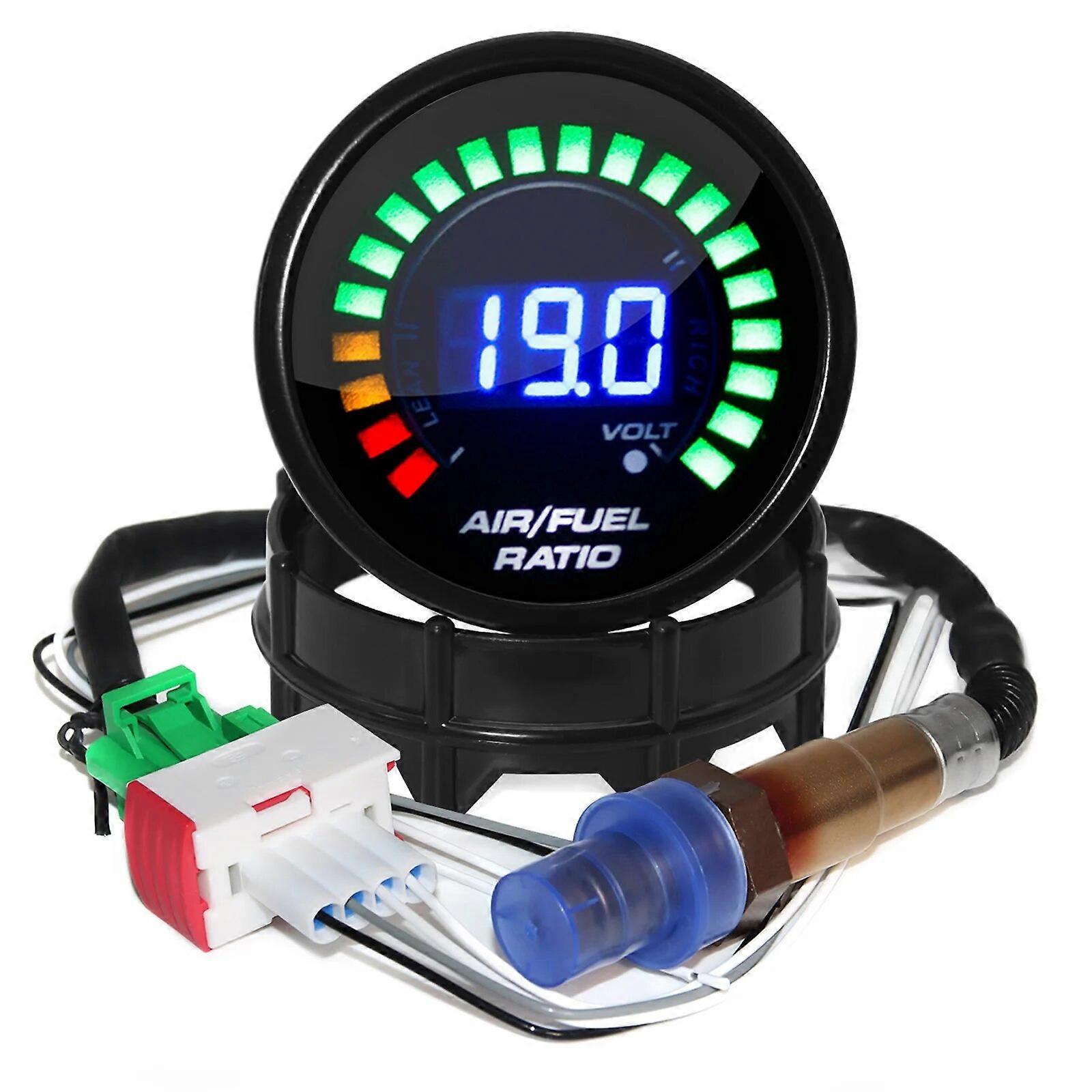 2 in 1 Racing Gauge 52mm Digital Car Gauge AFR with Narrowband O2 Oxygen Sensor Air Fuel Ratio Gauge for 12V Car Voltmeter