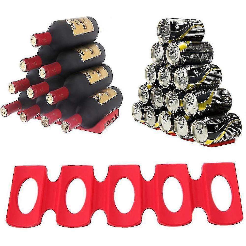Silicone Wine Stacker Foldable Beer Can Rack Space Saver Wine Bottle Holder Fridge Tray Mat Red