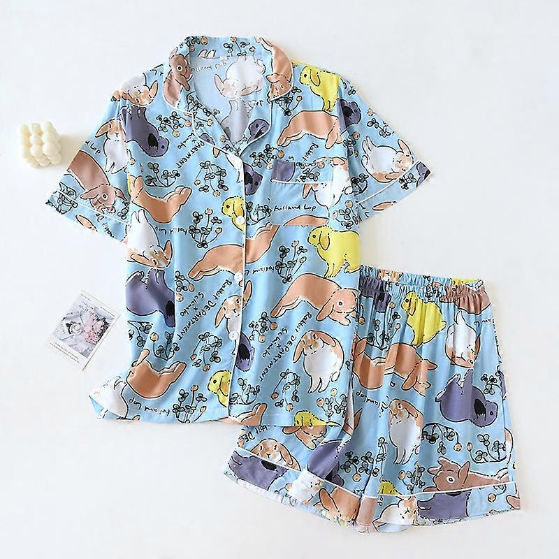 Damen Pyjama Set Kurzarm Shorts Home Pijima Lockerer zweiteiliger Anzug für Home Nachtwäsche Gedruckt Plus Size Weibliche Pijima