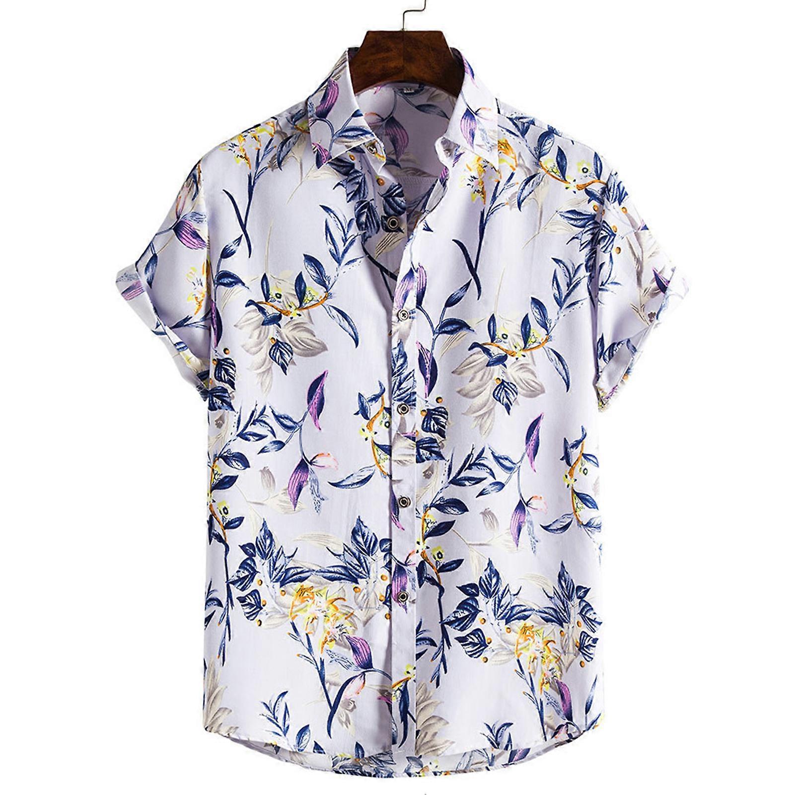 Herren Kurzarm Hawaiihemd Front Button Casual Vacation Style T-Shirts