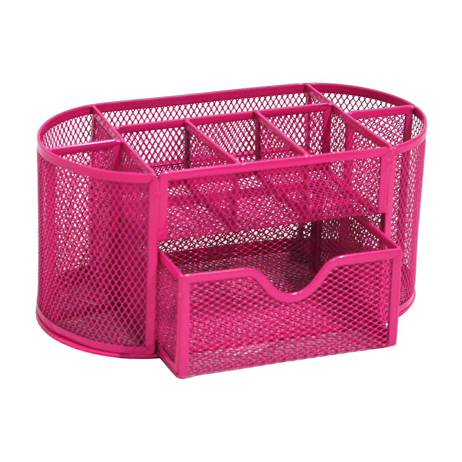 Home Classroom Pen Storage Non Slip Space Saving Metal Mesh With Drawer Teacher Solid Durable 9 Compartments Desk Organizer