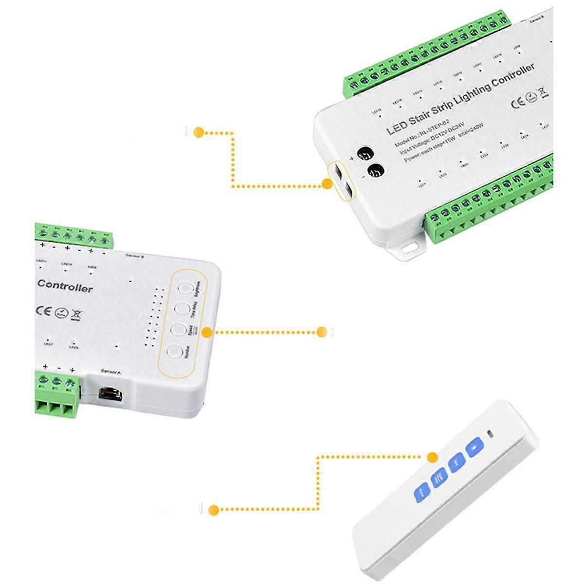 28 Steps Stair Lighting Controller with PIR Motion Sensor 28 Channels Stair Strip Dimmer DC12V 24V