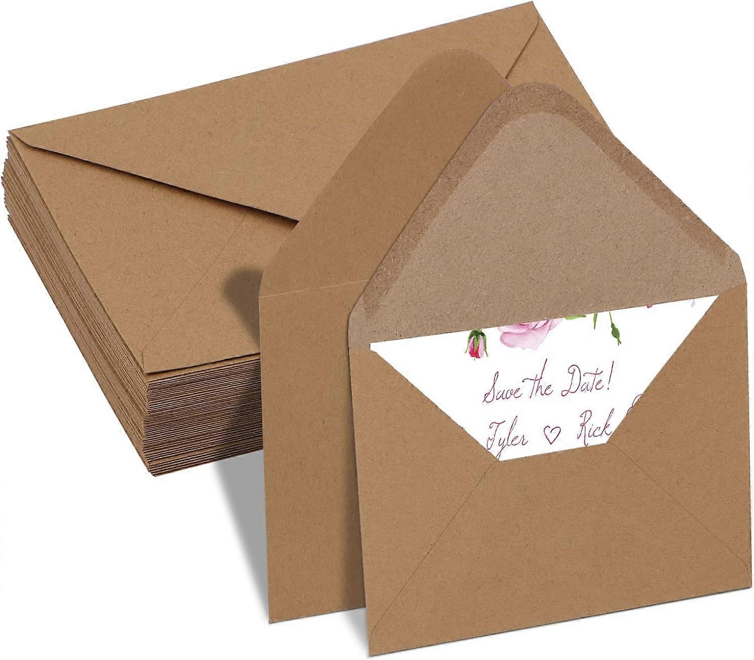 Set of 50 Kraft Paper Envelopes, Craft Envelope without Window, Small Vintage Gummed Envelopes for Letters, Wedding Invitation Cards,2024 Ping