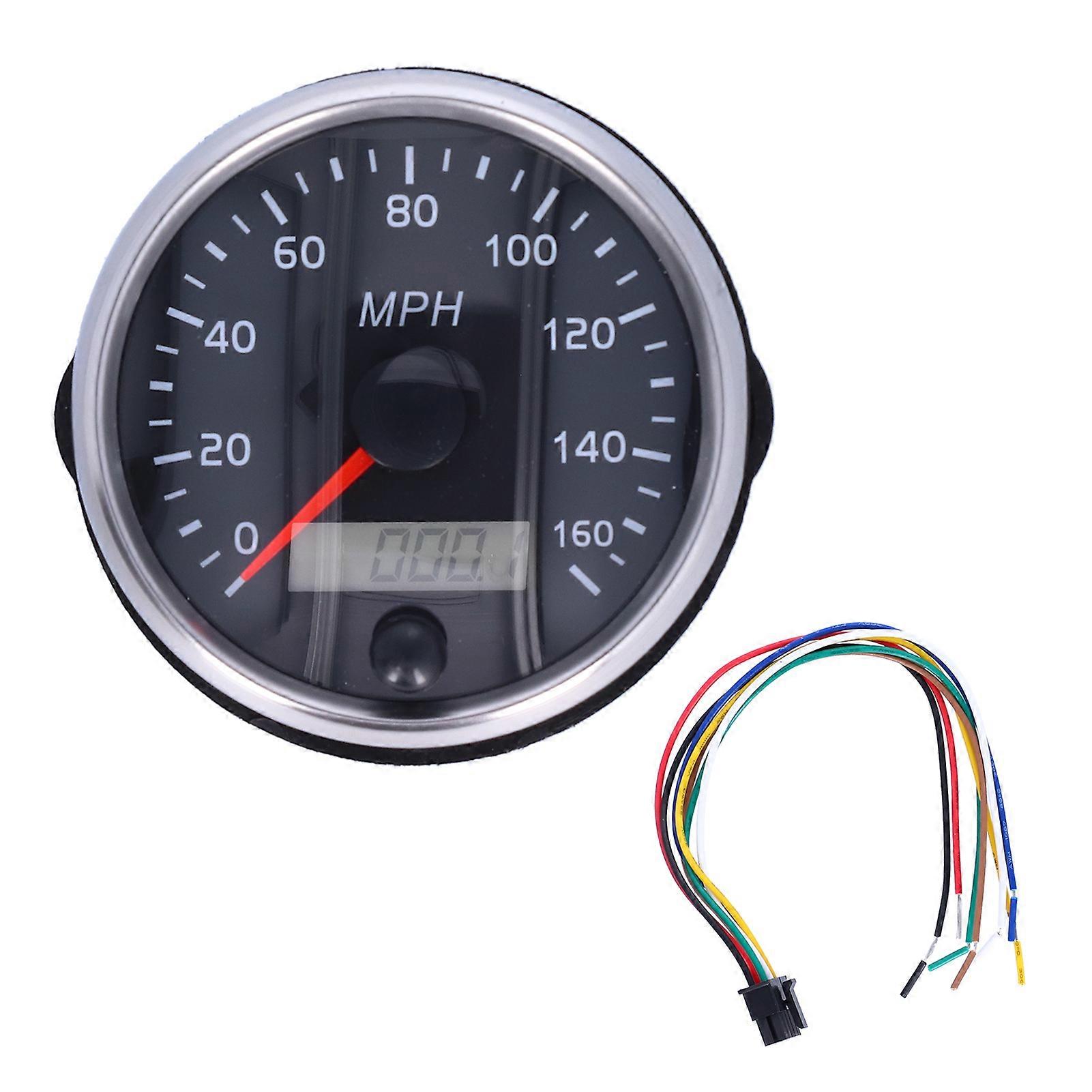 3,3 Zoll 12 V/24 V Tachometer 160 MPH Geschwindigkeitsmesser LCD mit weißer/bernsteinfarbener Hintergrundbeleuchtung für Auto-LKW-Boot