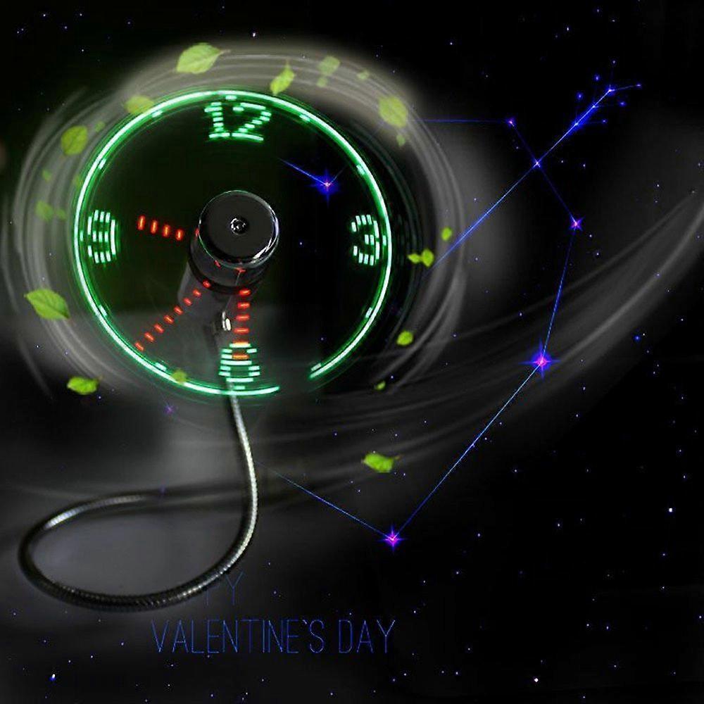Mini USB Powered LED Flashing Real Time Display Function Clock Fan