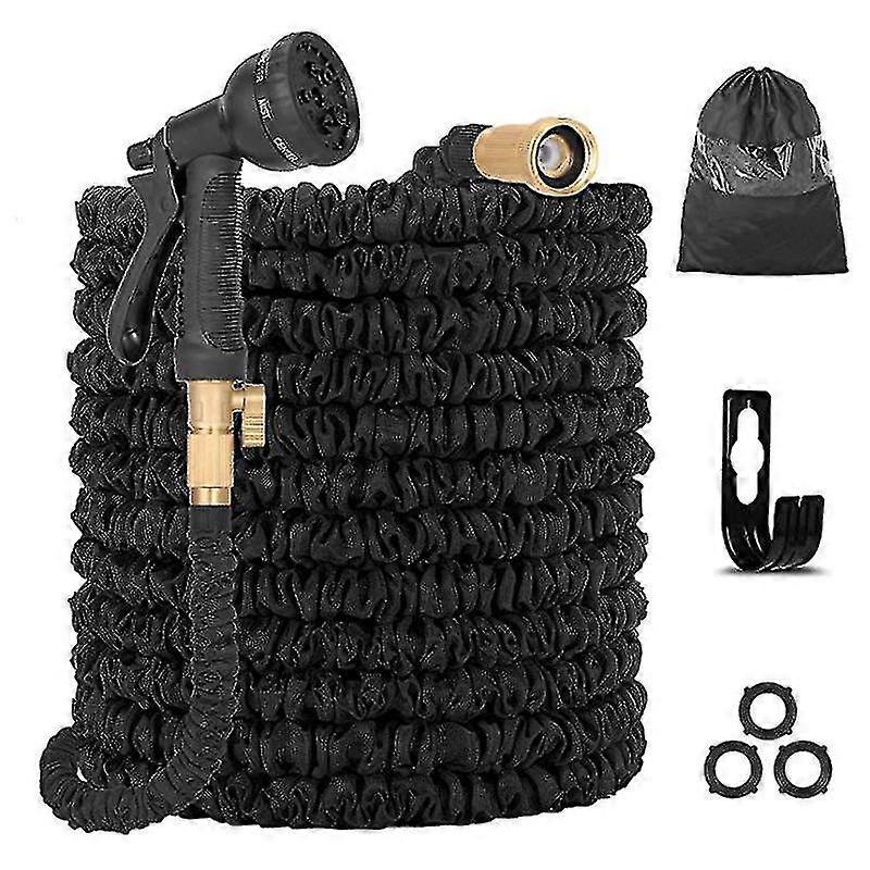 Expandable Garden Hose, Retractable Hose 8 Kinds Of Water Guns/hose Holder/storage Bag, For Lawn, Watering Flowers/etc. (black,50ft)