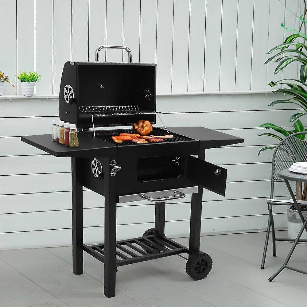 Outdoor Charcoal Grill with Side Tables