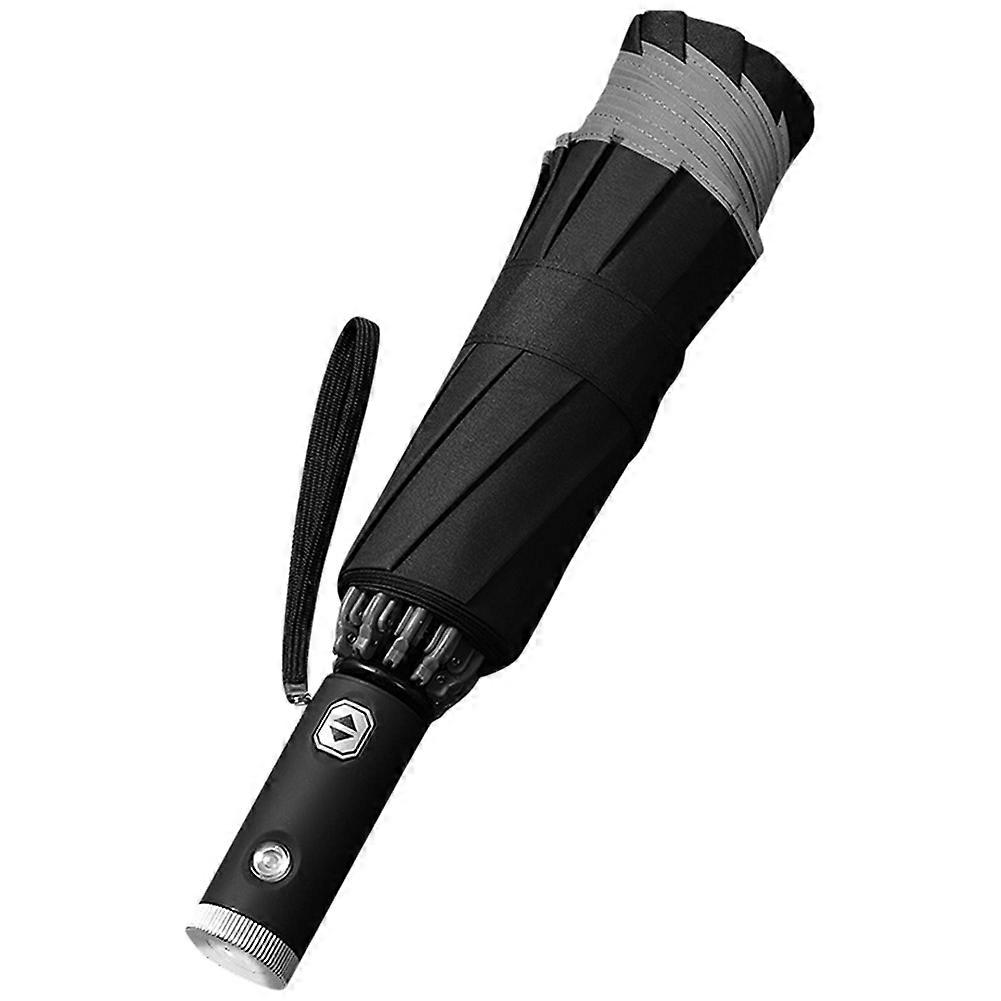 Automatic Reverse Umbrella Inverted Reflective Folding LED Light Safe Night Windproof Frame for Men