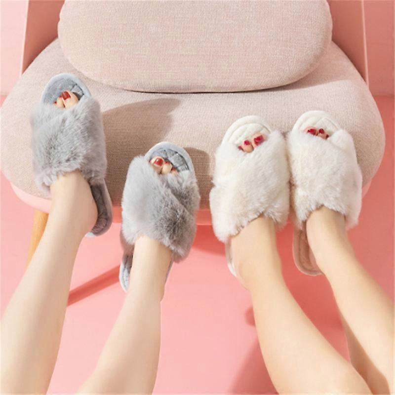 Damen Warme Fuzzy Hausschuhe Winter Flache Warme Ha Produktbild-Vorschau 3