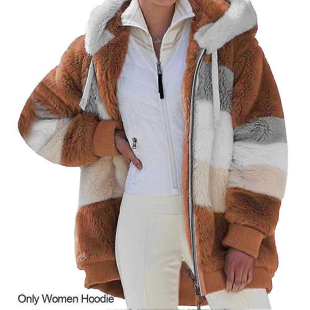 Fuzzy Side Pockets Winter Warm Zip Up Soft Plush Women Hoodie Loose Casual Basic
