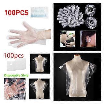 100 x Disposable Hair Cut Cape Gowns Capes Transparent + Ear Covers & Gloves