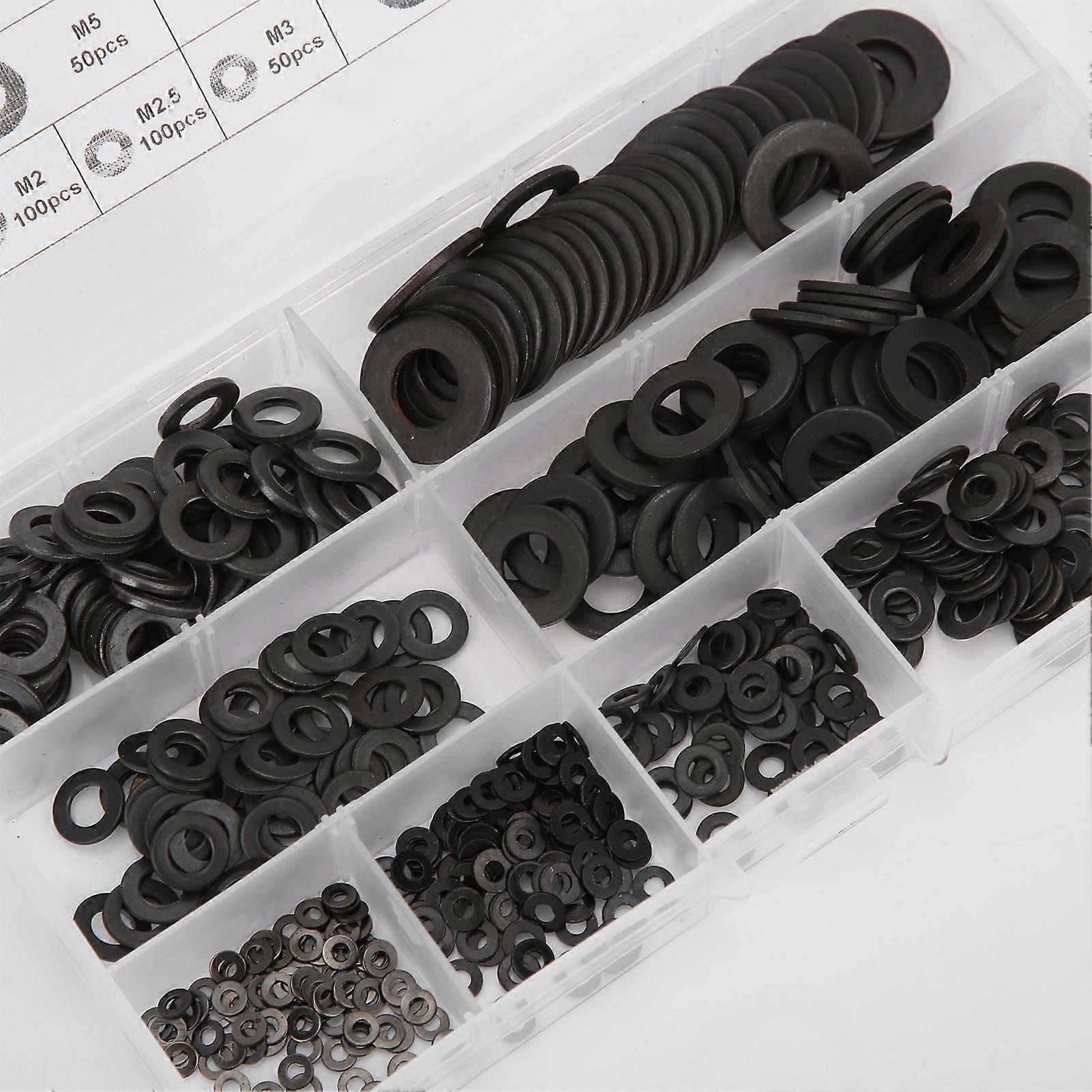 480pcs Flat Washers Assortment M2 M2.5 M3 M4 M5 M6 M8 M10 Carbon Steel Hardware for Car Home
