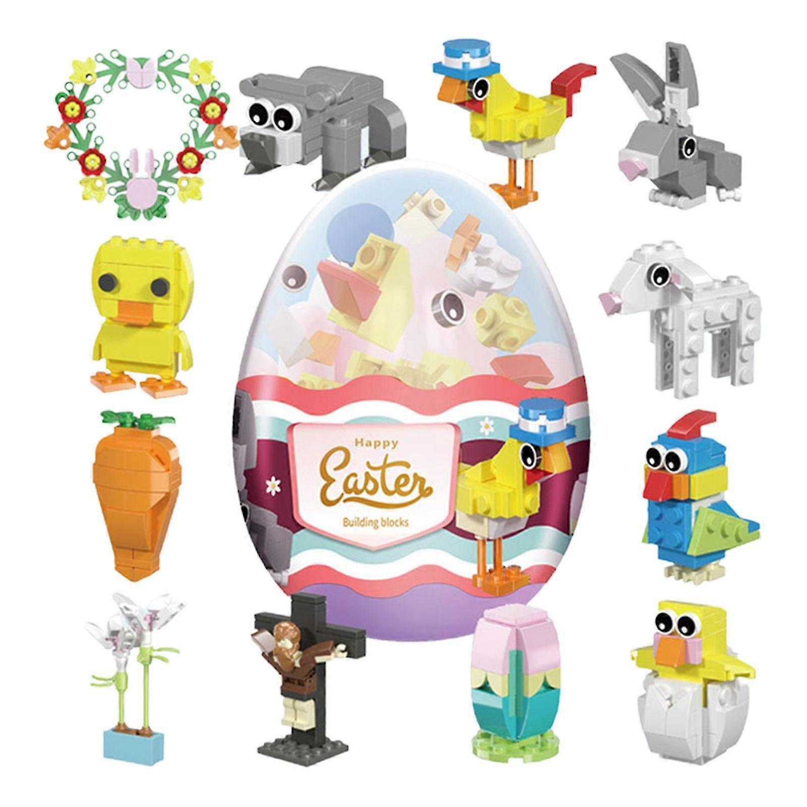 12pcs Pre Filled Easter Eggs With Easter Bunny Garland Building Block Kits