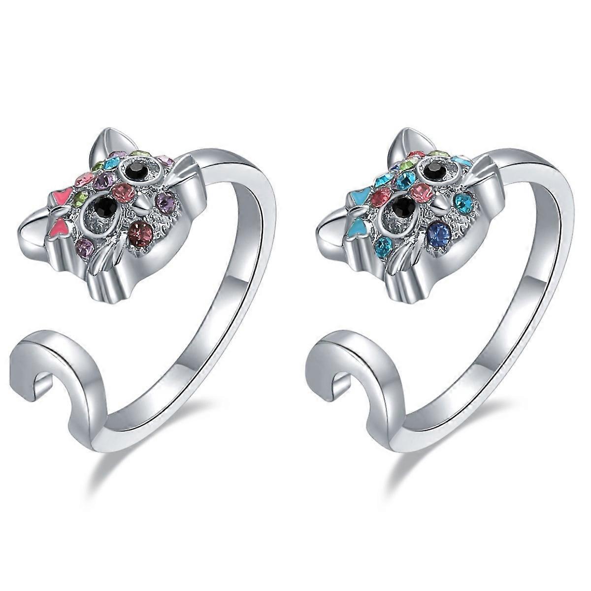 2023 Hot cute cat alloy open ring Colorful diamond set adjustable children's all-match cat ring Advent calendar