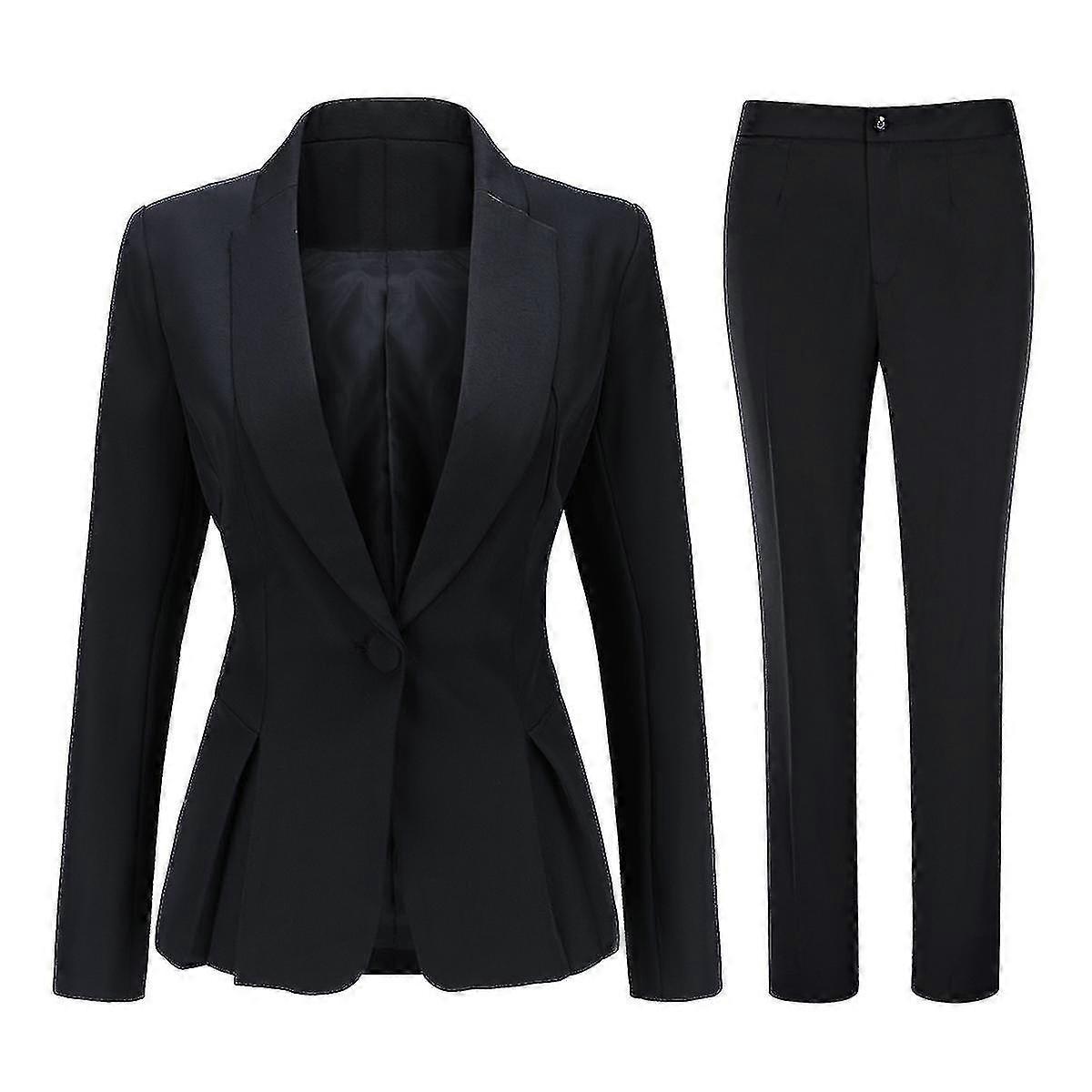 Women'S Office Lady Tunic Lapel Solid Color   Two Piece Suit Blazer And Pants