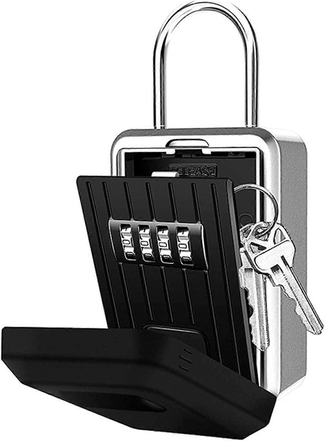 Key Lock Box Outdoor Key Storage Lock Box 4 Digit Combination Password Key Safe Box Resettable Code Key Key Box (Color: Black, Size: 5.1 x 4.1 x 2.2 i