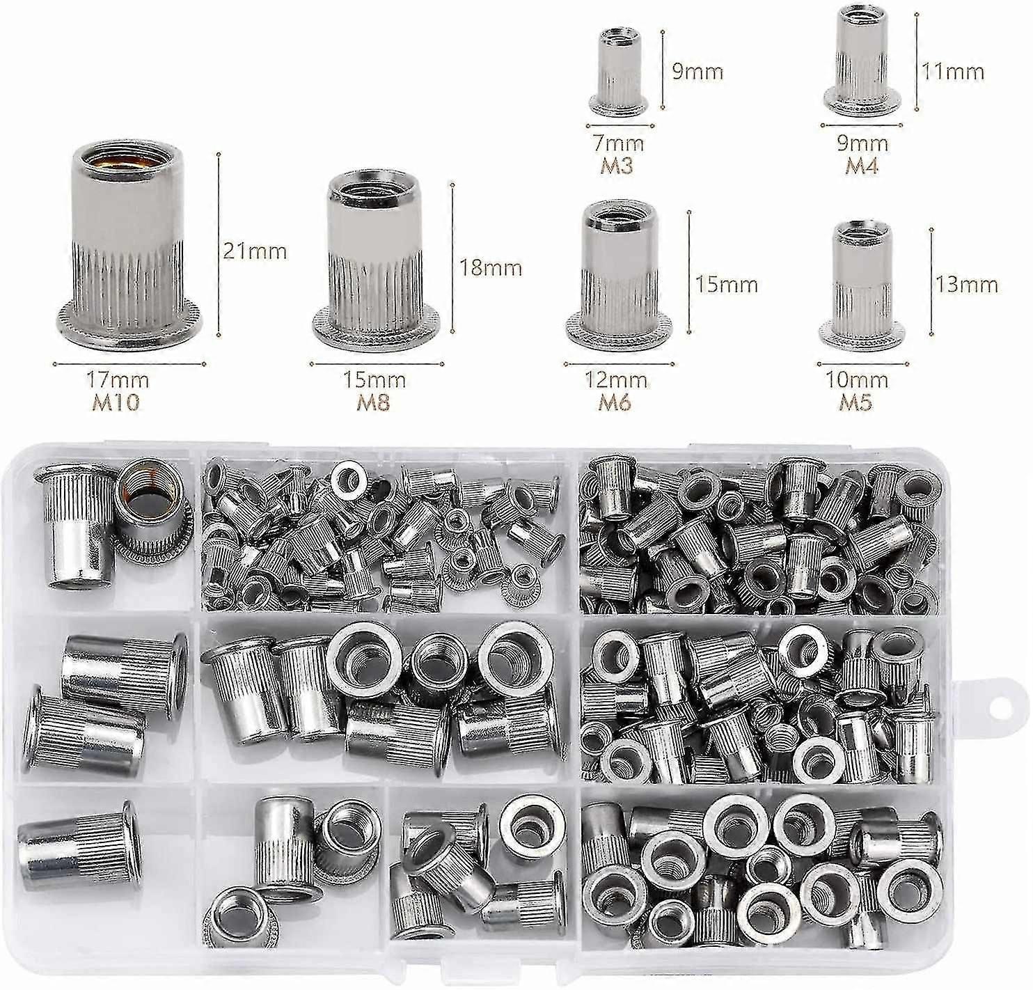 Stainless Steel Rivet Nut, Nut Tool Flat Threaded Headsilver165pcs