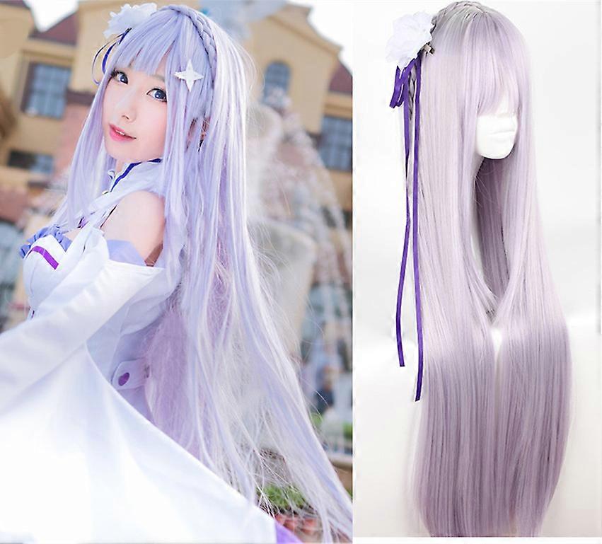 Re:ゼロから異世界生活 エミリア コスプレウィッグ コミック エミリア ライトパープル ロングストレートヘア ウィッグ コスチューム