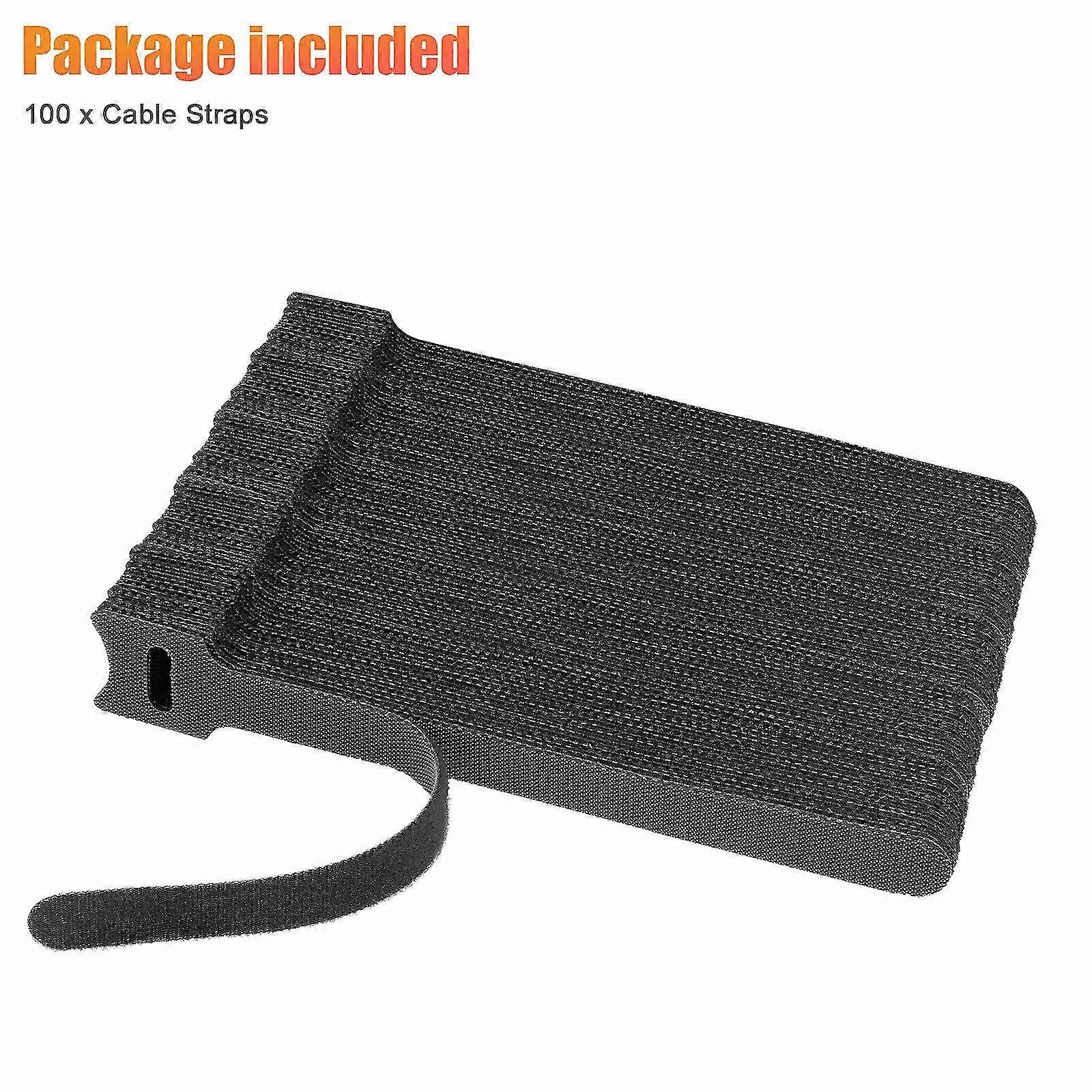 100 X Cable Straps Black Wire Cord Hook Loop Ties Reusable Fastening Organizer