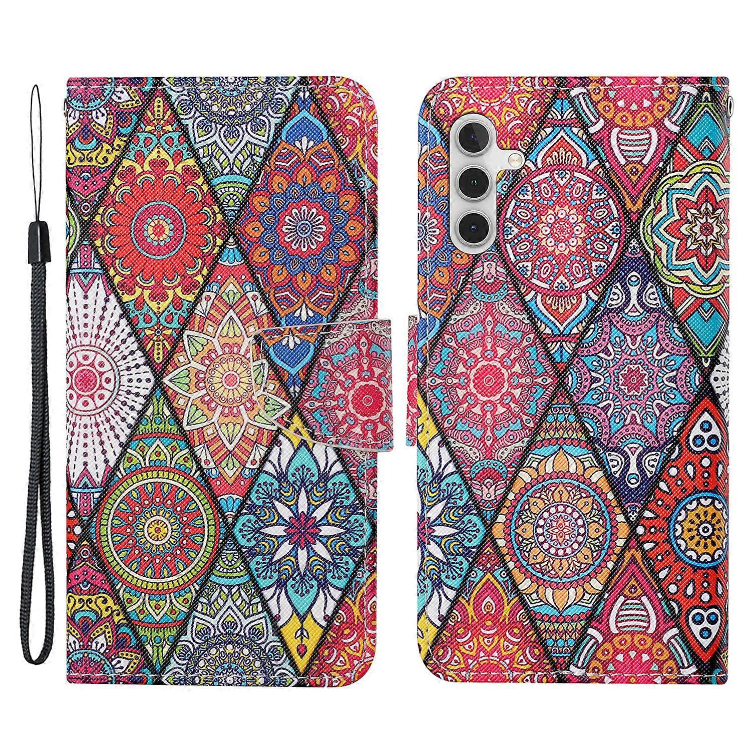 For Samsung Galaxy A54 5G Cross Texture PU Leather Wallet Case Magnetic Closure Pattern Printing Flip Stand Phone Cover with Strap