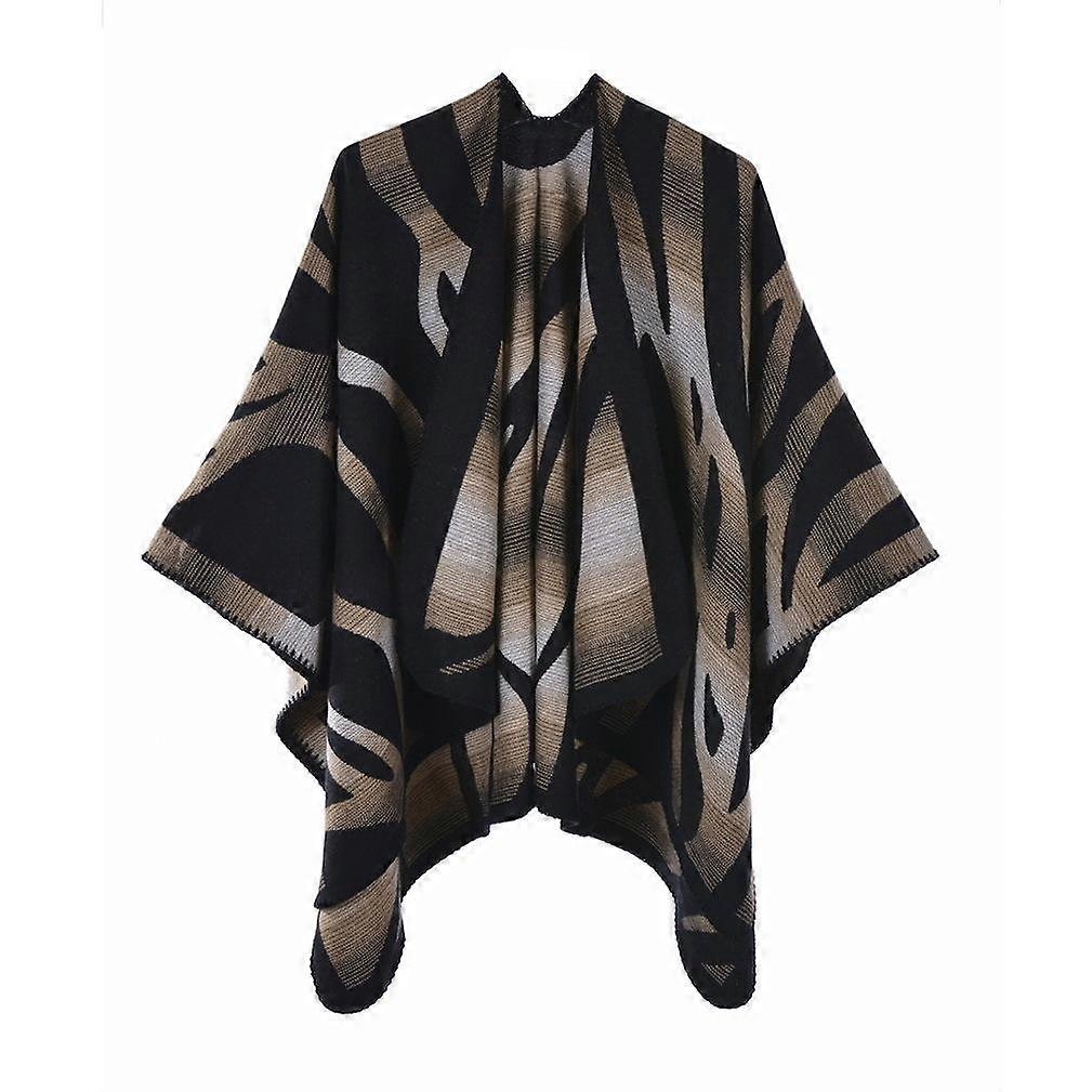 Zebra-Stripe Pashmina Shawl Wrap Thicken Warm Poncho Open Front Cape