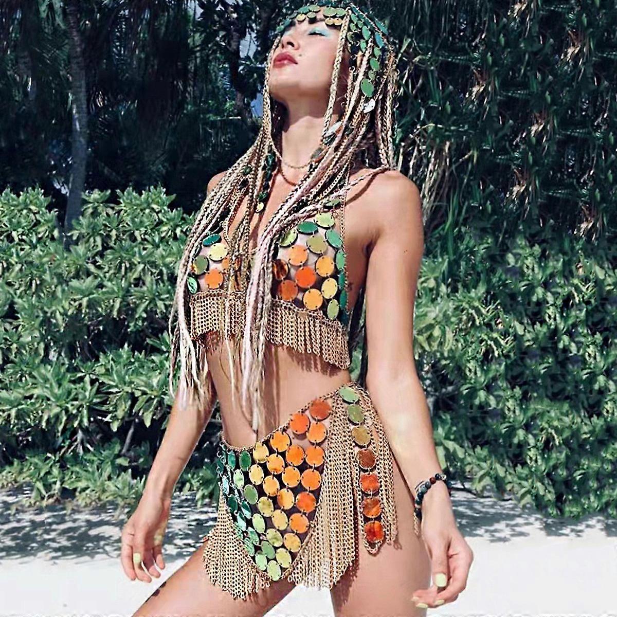 Jewelry Fringed Waist Chain Round Paillette Bikini Chain Sexy Body Accessories for Women and Girls