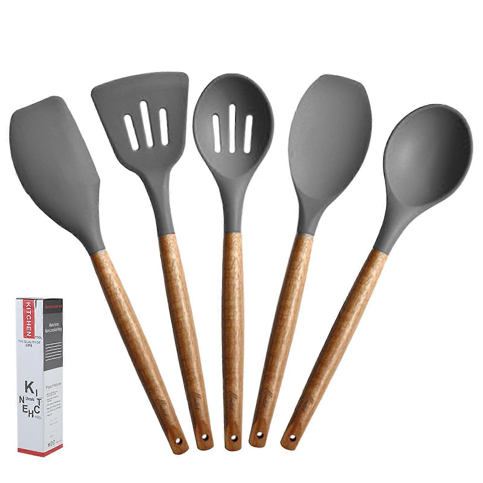 5pcs Wood Handle Cooking Tool Restaurant Omelets Easy Clean Kitchen Utensils Set