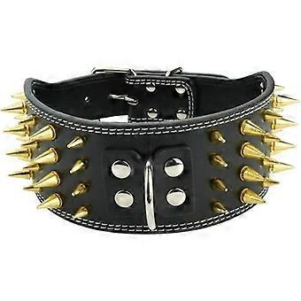 Adjustable Spiked Dog Collar PU Leather 4 Rows Studded Pet Collars Ring for Small Medium Large Dog Puppy (5.0 * 56-Black)