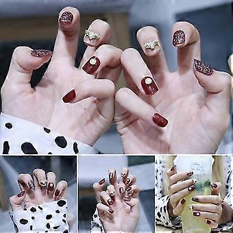 24pcs Short Press On Nails Cute Pearl & Shiny Flakes Design Fake Nail With Jelly