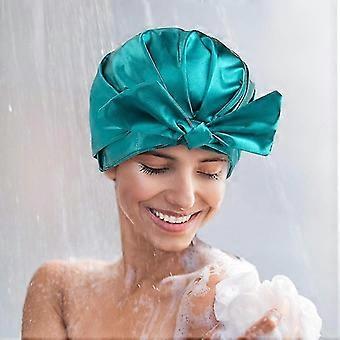 Shower Cap - Bowknot Double Layer Reusable Bath Hair Caps With Silky Satin