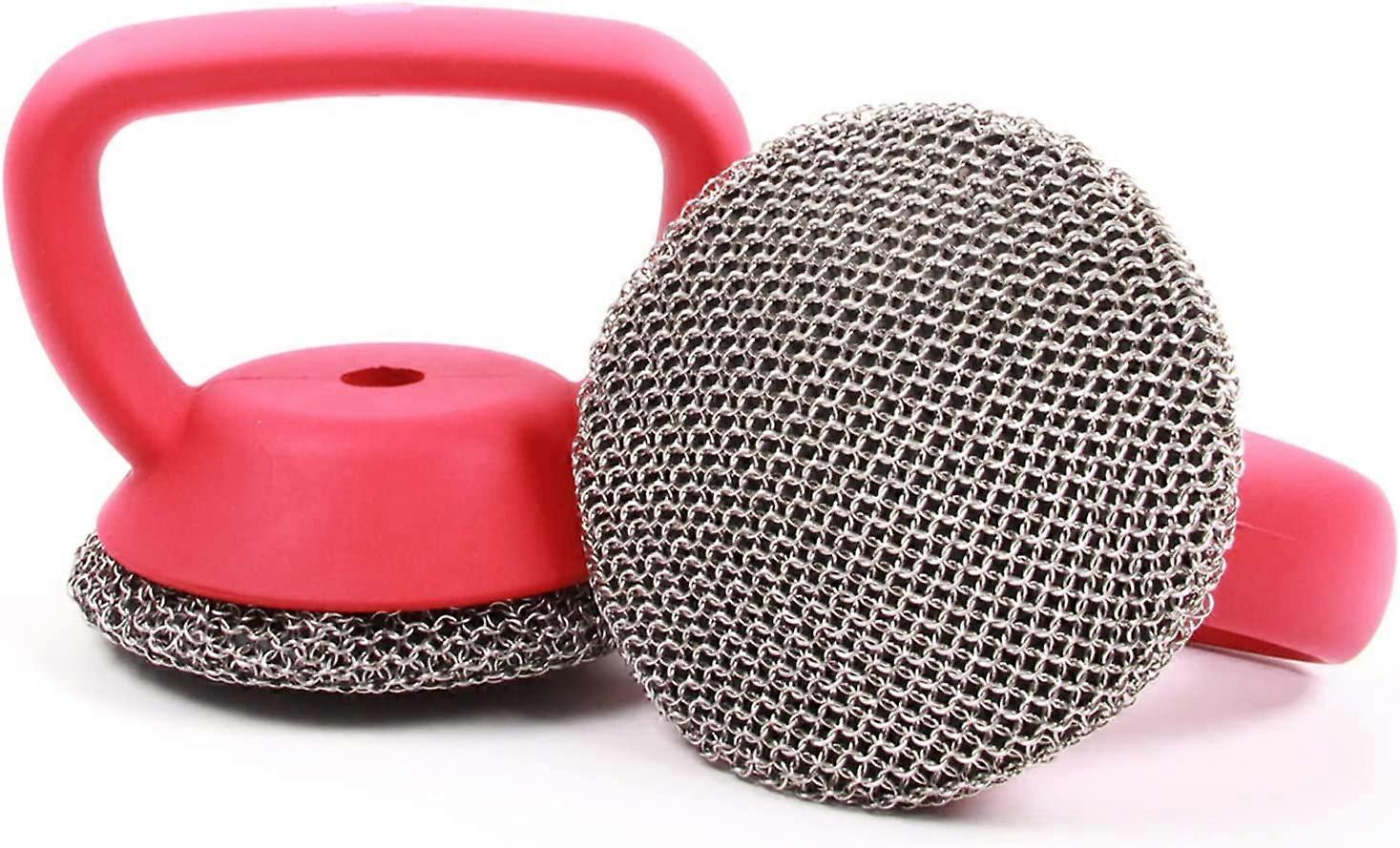 Cast Iron Scrubber Household Cleaning Brush 2 Pack, Red