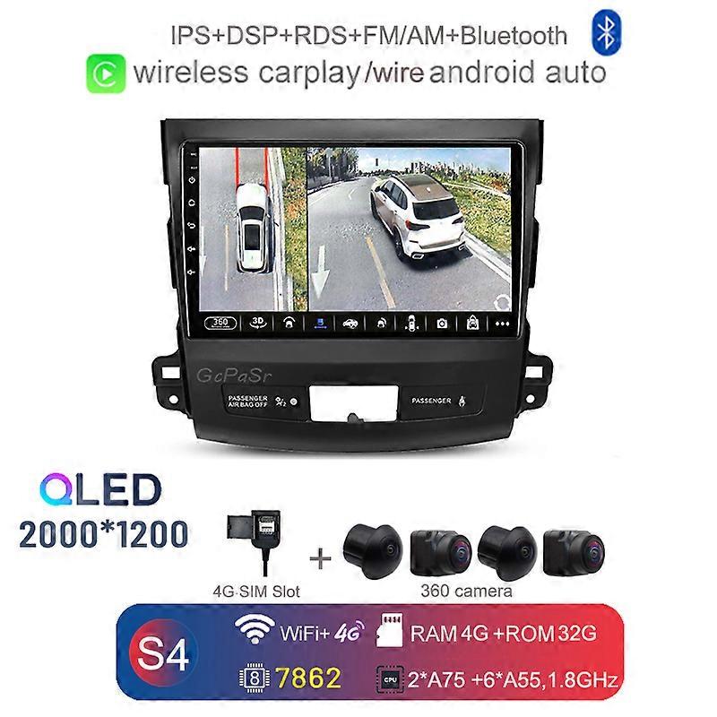 2K 2000*1200 Carplay Auto Android 12.0 8G+128G Car DVD Player GPS WIFI Bluetooth RDS Radio For Mitsubishi Outlander Xl 2005-2012