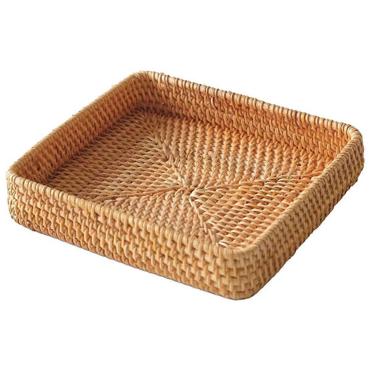 Rattan Serving Tray,Square Woven Tray Wicker Storage Basket,Square Wicker Baskets for Organizing,Wi
