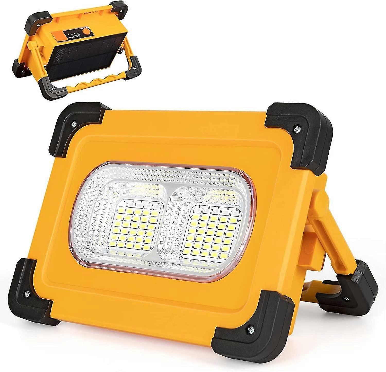 充電式ソーラーLedワークライト、ポータブル9600mahパワーバンク、屋外キャンプライト3000 Lm、4ライトモード、作業現場Lig用防水ワークライト