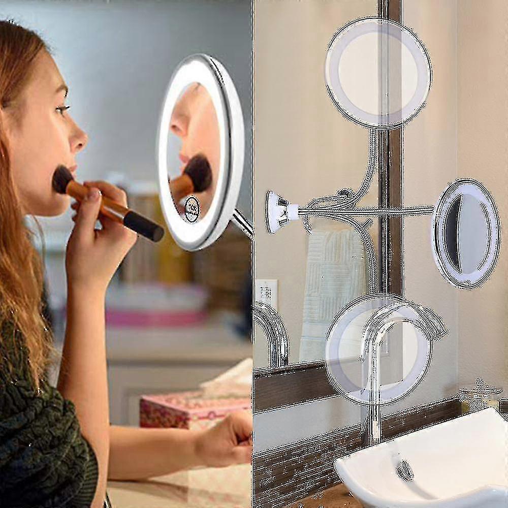 Flexible Gooseneck 10x Magnifying Led Lighted Mirror Illuminated, Bath