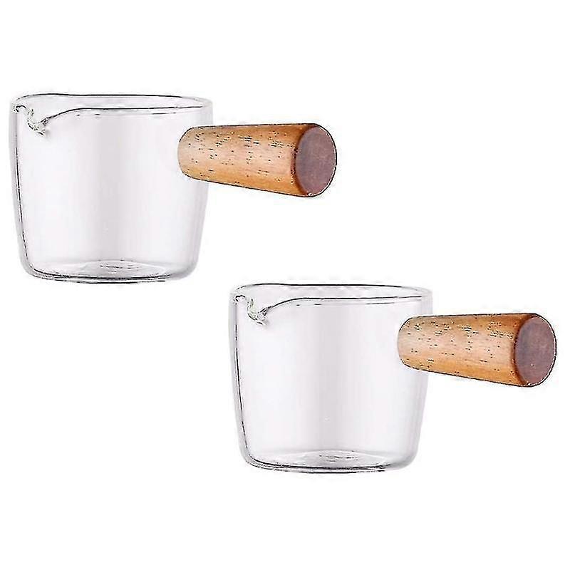 2pcs crème en verre transparent avec poignée en bois, mini pichet de crème de lait à café. 50ml
