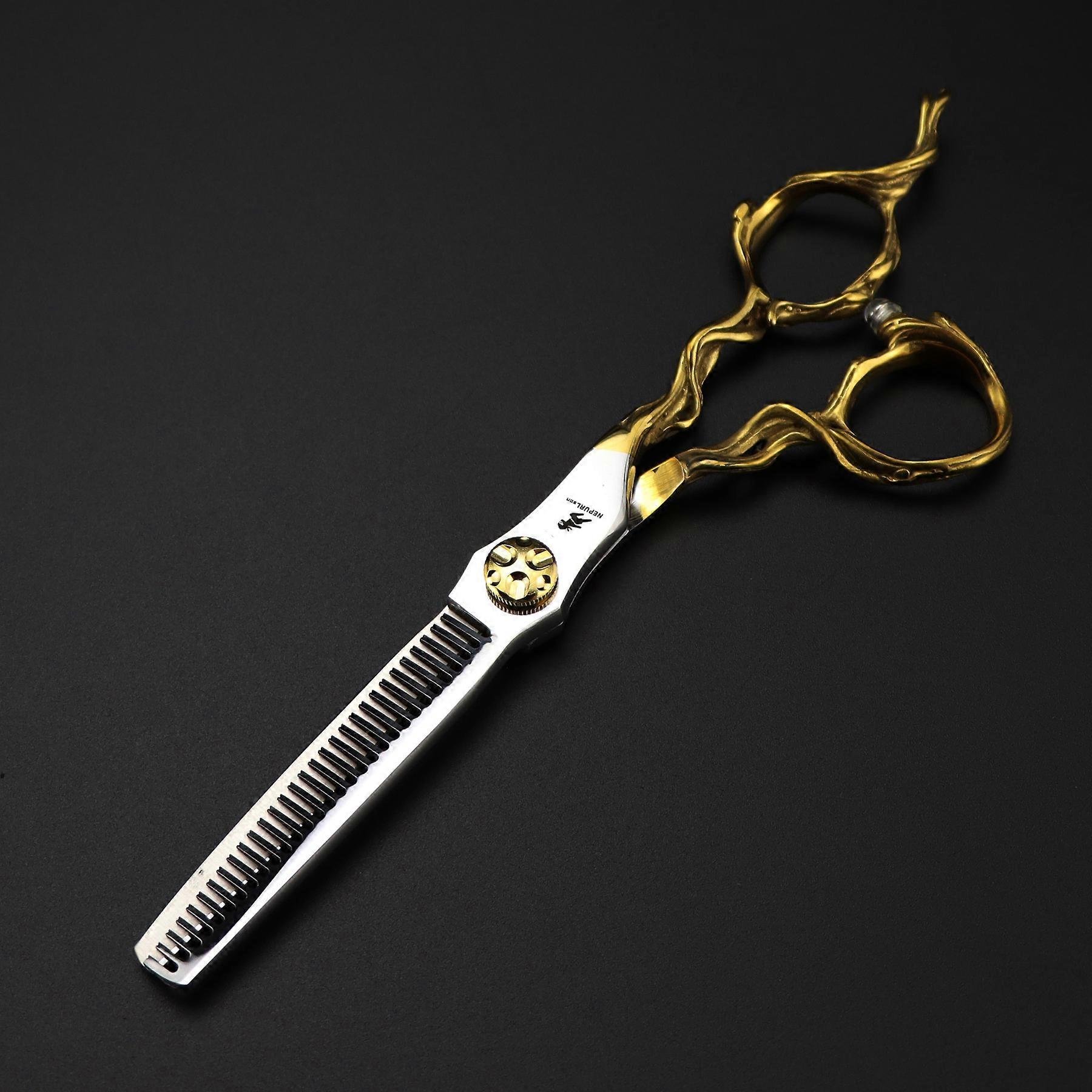 6.0 Inch Black Gold Tree Root Handle Hairdressing Scissors Haircut Scissors Flat Scissors Bangs Teeth Scissors Thin Scissors