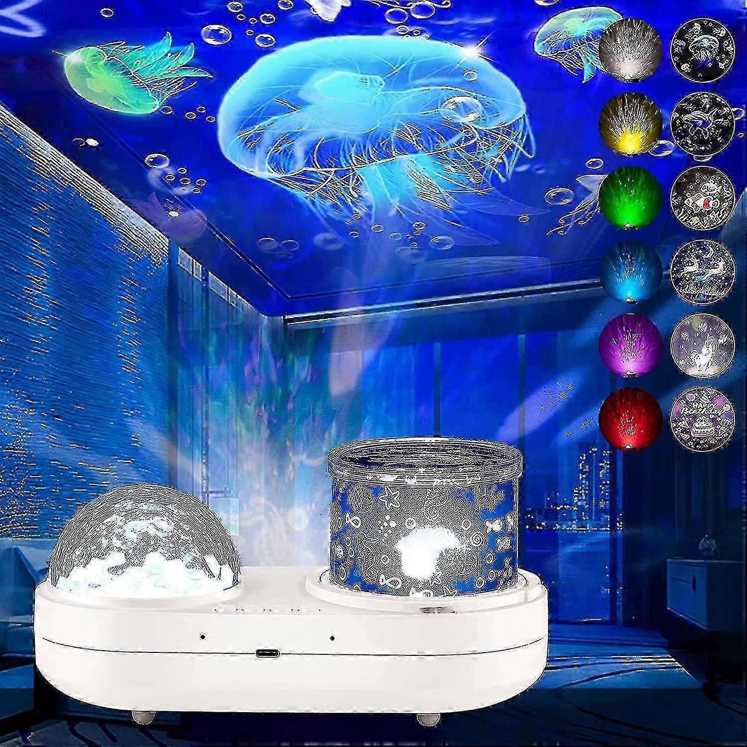Ocean Light Projector For Bedroom, 360 Degree Rotating Night Lights Projector 6 Colors Double-layer Stereo Projection Effect Galaxy Projection N Zekai
