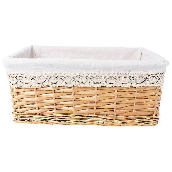 40*30*16cm Multipurpose Rectangular Wicker Storage Basket With Removable Washable Liner Willow Woven Containers - Size L