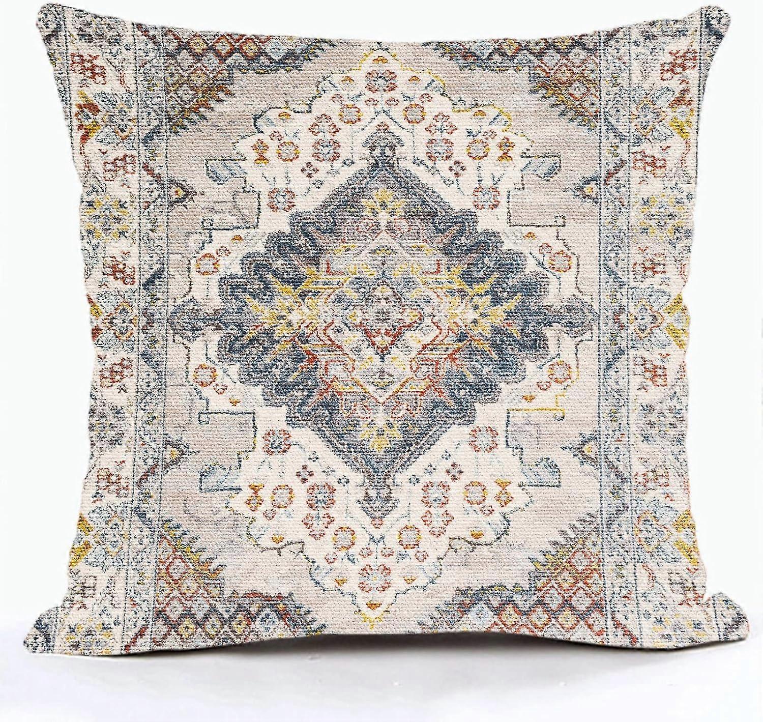 Boho Style Throw Pillow Cover Ethnic Design Pattern Linen Persian Carpet Tribal Pattern Throw Pillow Case Cushion Cover Home Office Decorative Square 